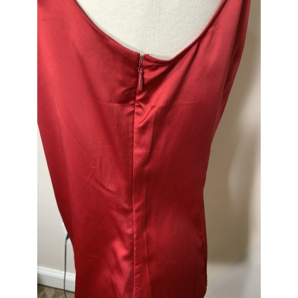 Ann Taylor Satin Halter Top Blouse Size 10 Ruby Red, Side Zip, Elegant Glam - Picture 4 of 12